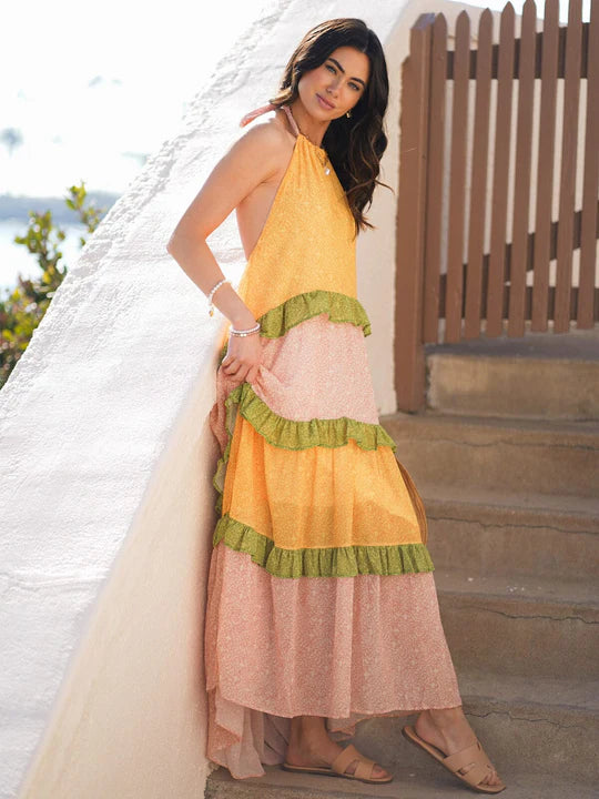 Boho Ruffle Tiered Halter Maxi Dress
