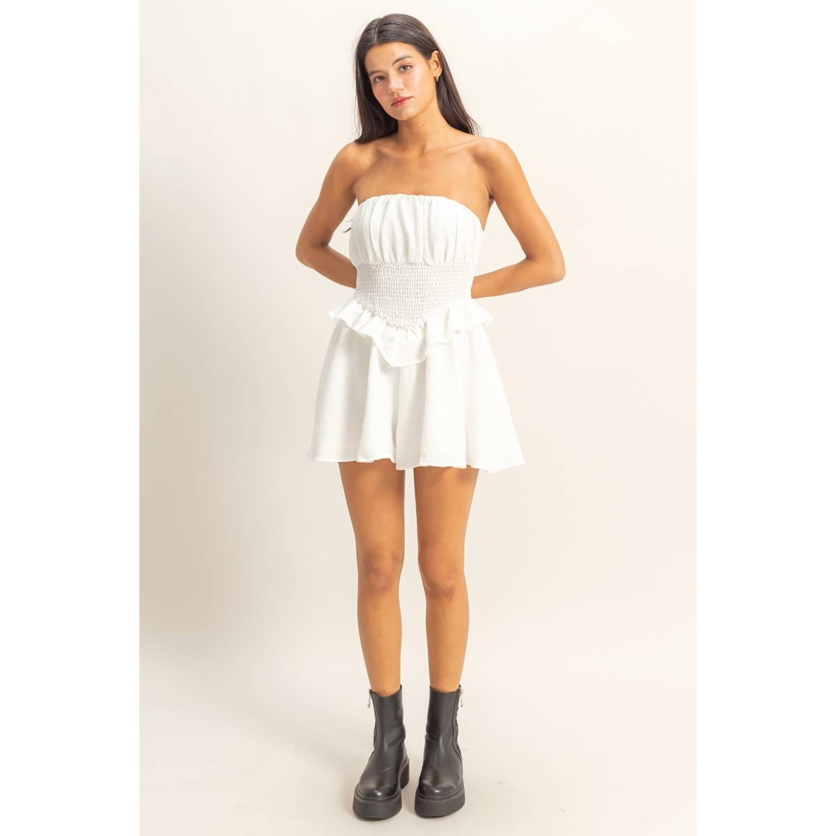 Strapless Ruffled Mini Almost- White Romper