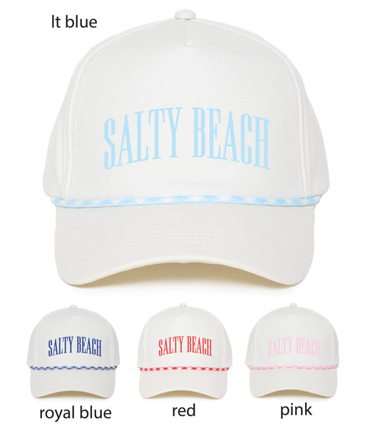 Light Blue 'SALTY BEACH' Embroidery 5 Panel Hat w/ Rope