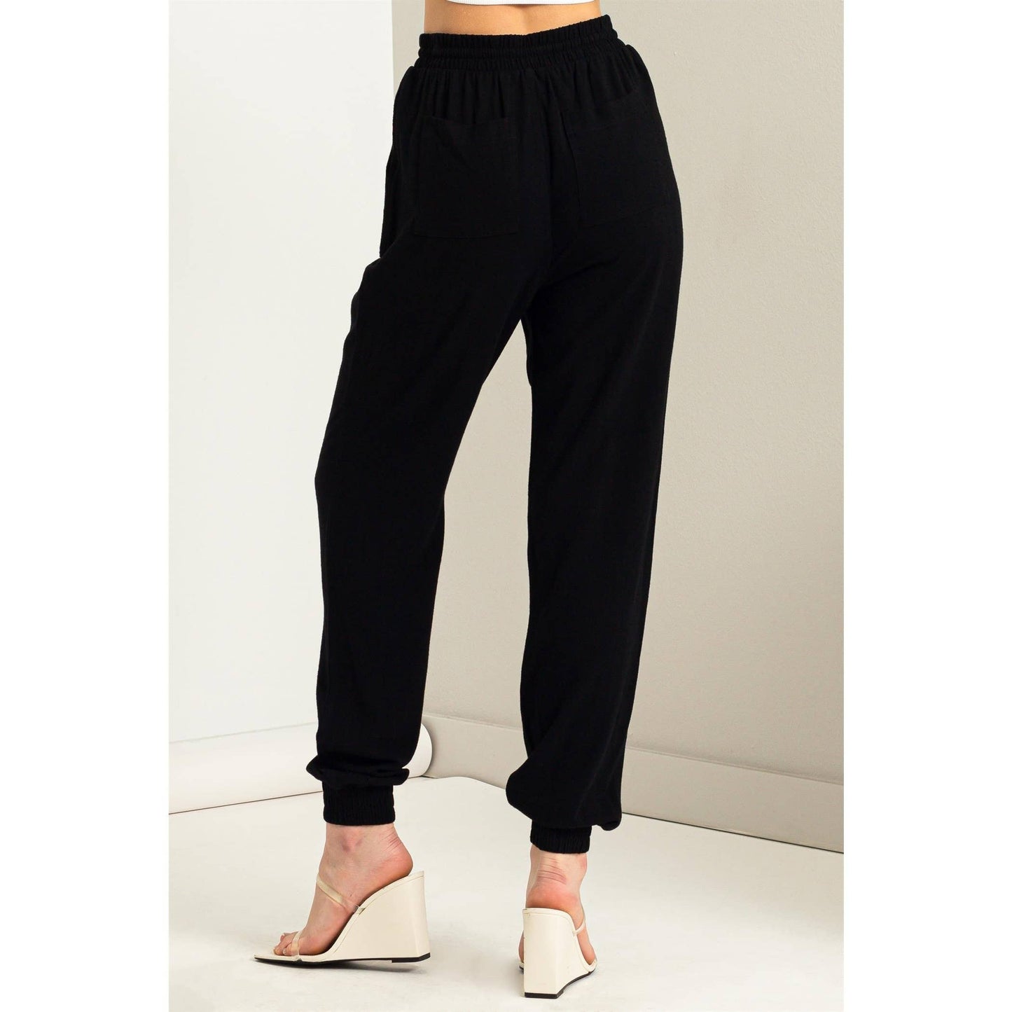 Black Linen Drawstring Jogger Pants
