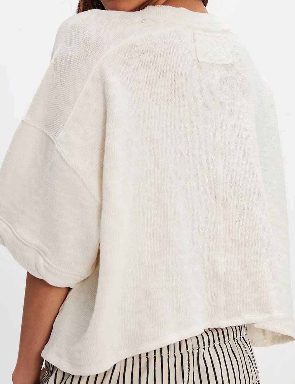 White Midi Sleeves Knitted Summer Cardigan - 150205