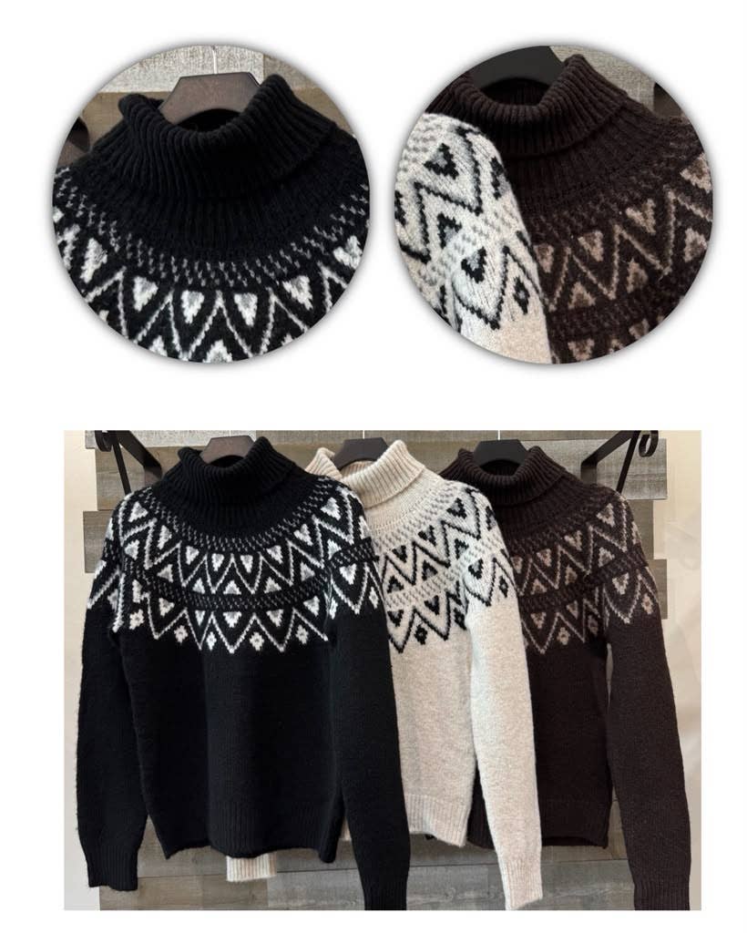 Oatmeal Nordic Fair Isle Turtleneck Sweater - 150010