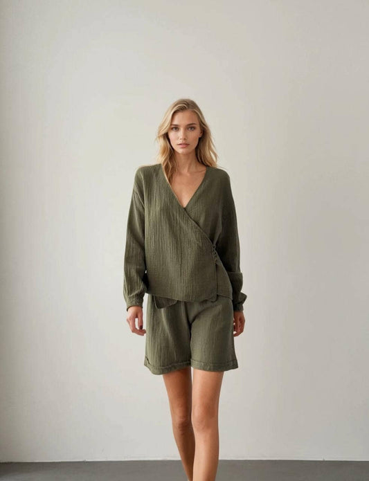 Soft Muslin Taupe Short Set