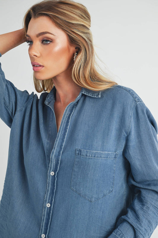 Soft Blue Distressed Ottavia Denim Shirt-148302