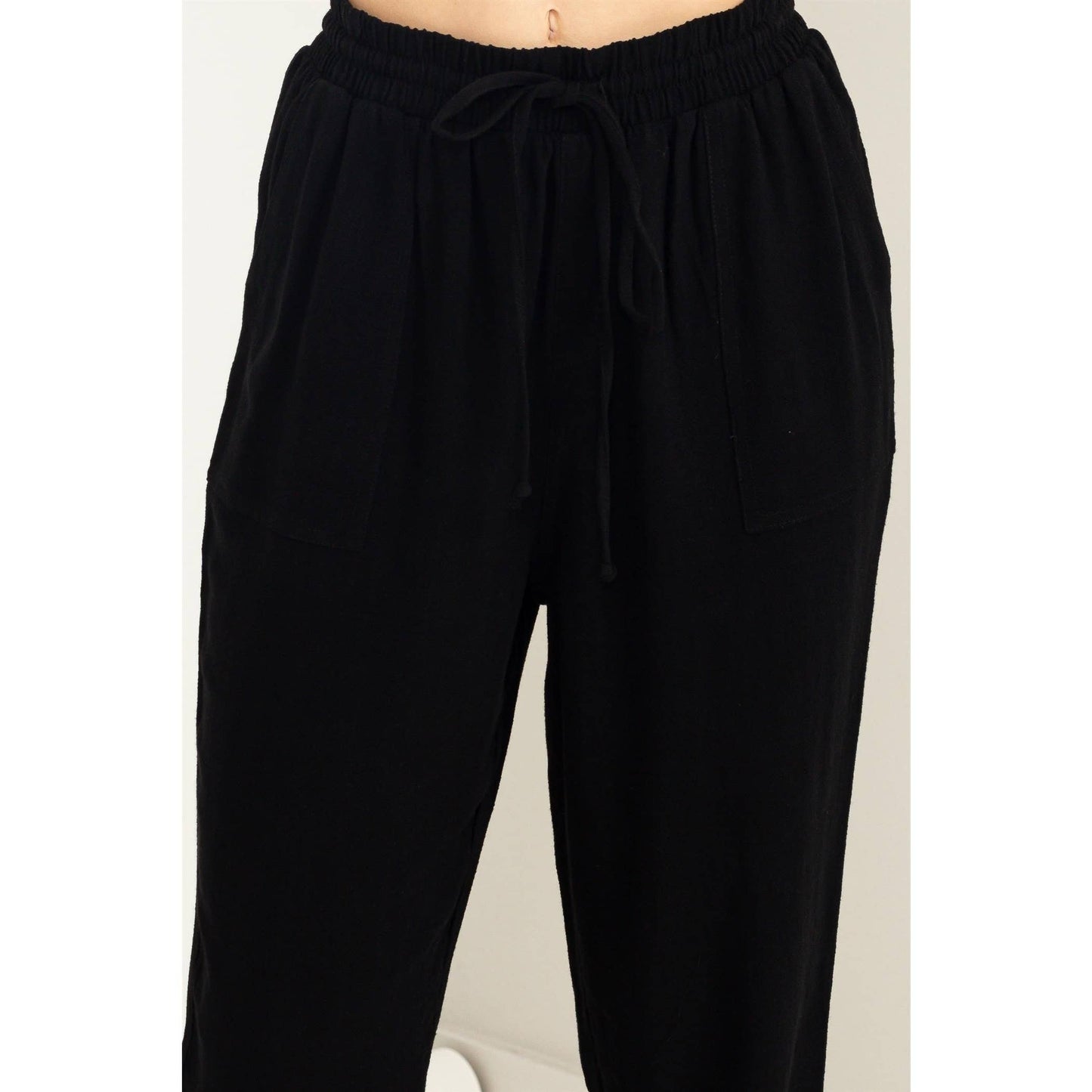 Pale Olive Green Linen Drawstring Jogger Pants