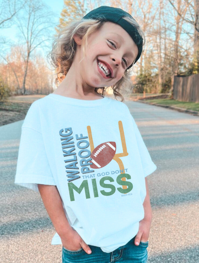 White "God Don't Miss" Football Youth T-shirt -171372