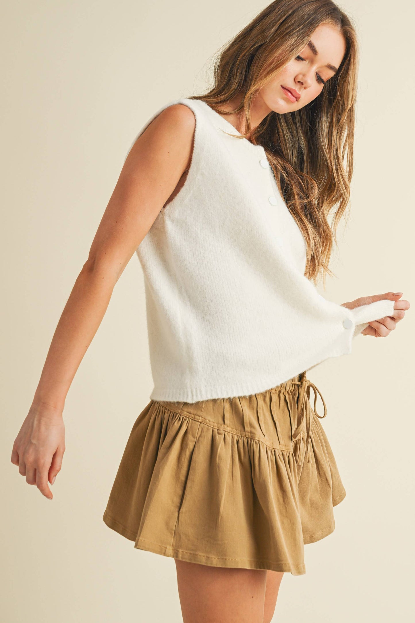 Soft Grey with Black Button Detail Sweater Vest