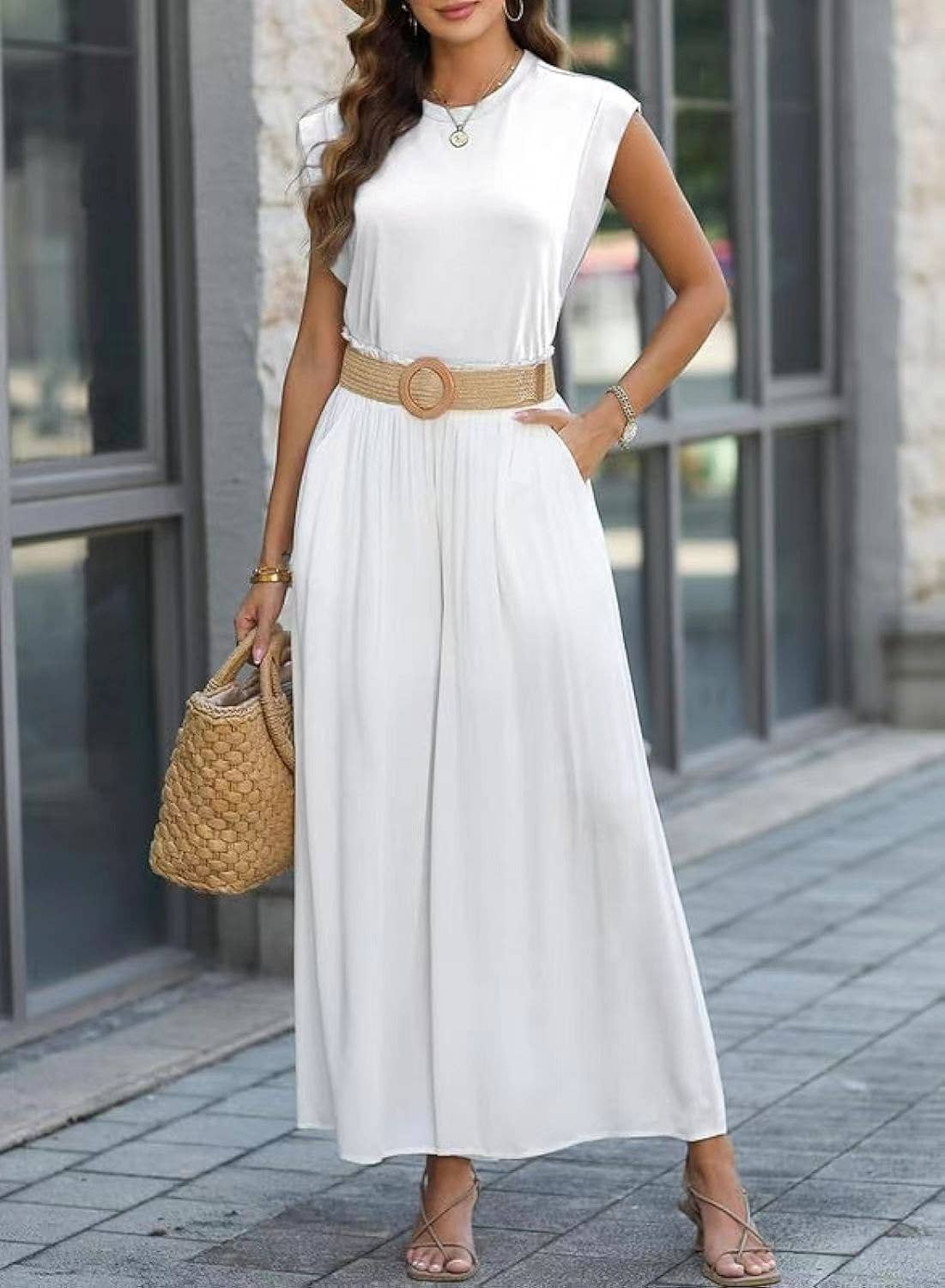 White / Black Round Neck Square Fit Loose Tank Top