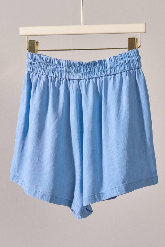 Blue Everyday Chambray Drawstring Shorts-110814