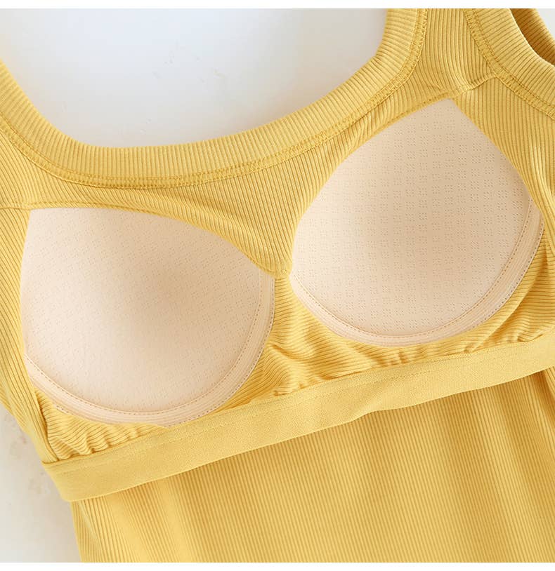 Yellow / Black Semi-Sweetheart neck rib knit built-in bra Tank Top