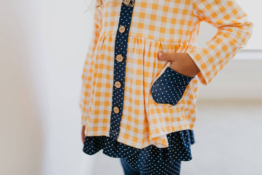 Yellow & Navy Gingham Tule Top w/ Pant Girls Set- 173873