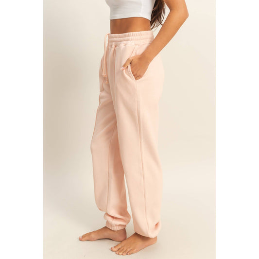 Dusty Pink High-Waisted Soft Cotton Pintuck Sweatpants