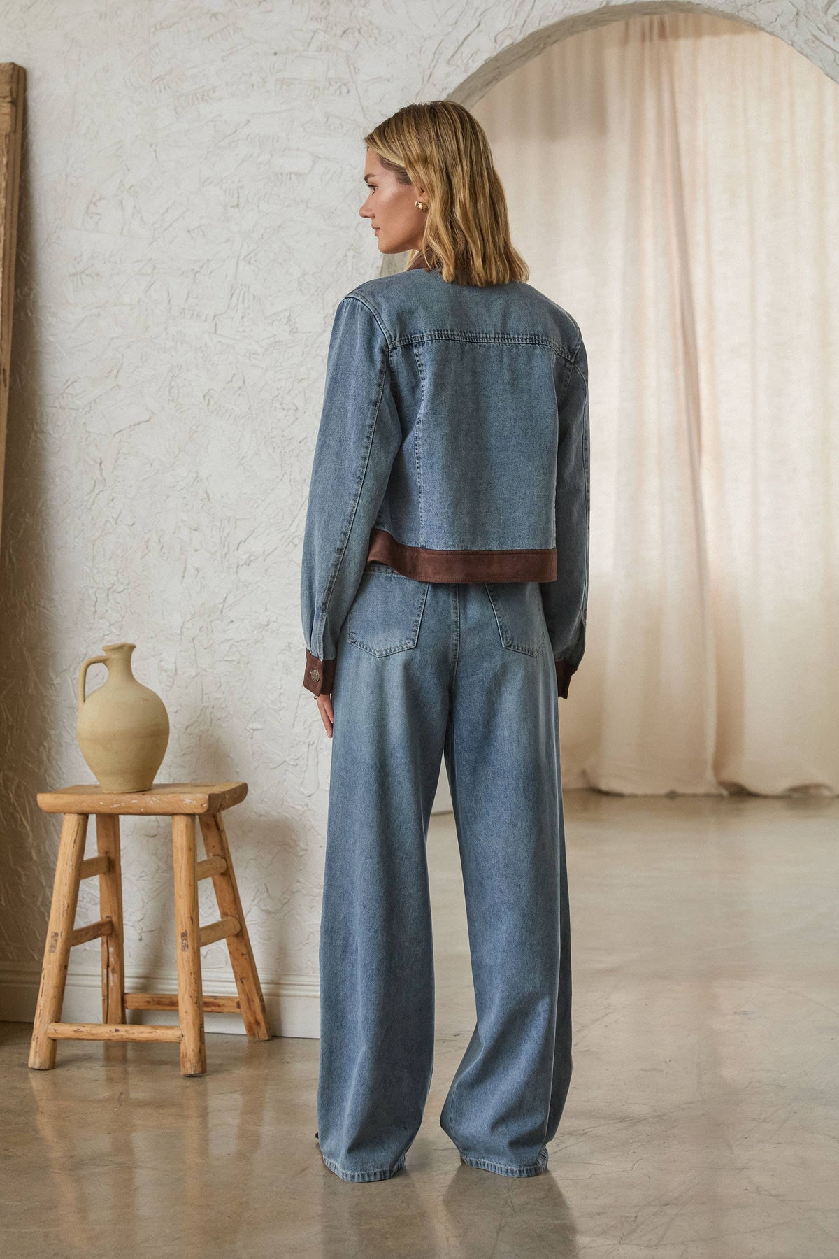 Denim Jacket w/ Faux Suede Contrast-166731