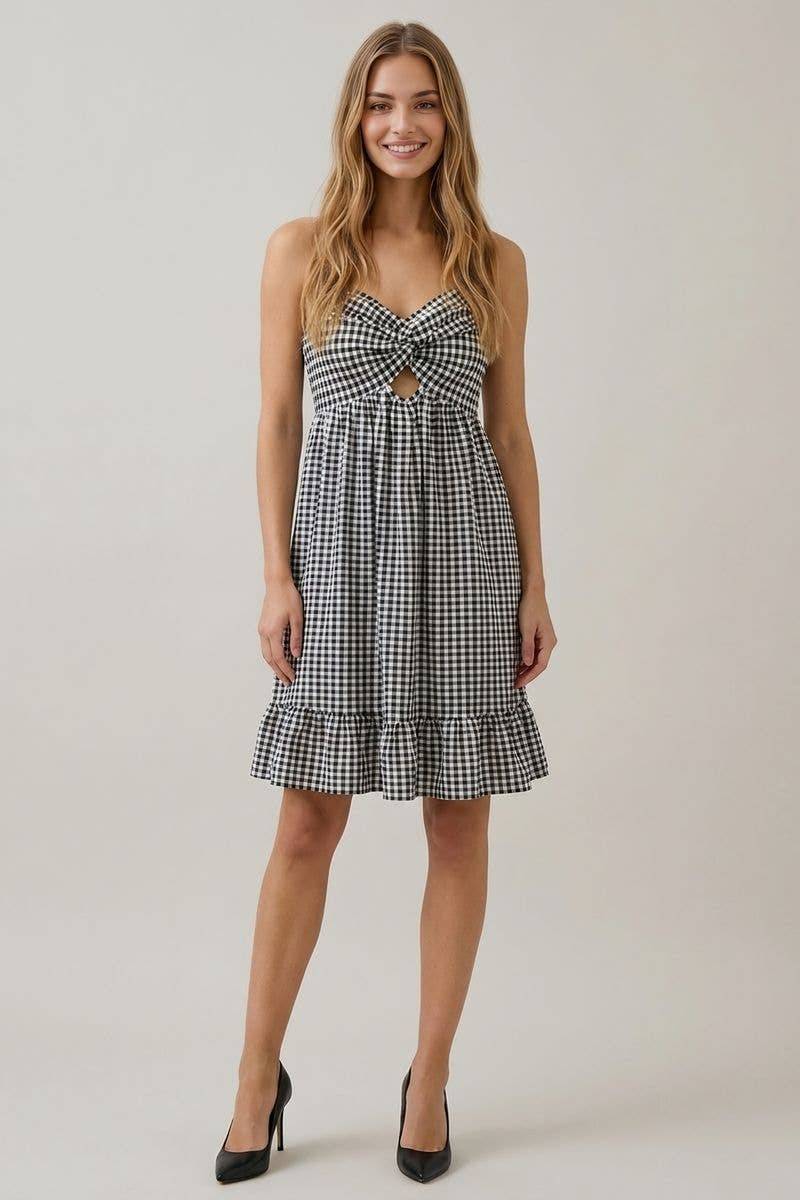 Black Gingham with Twist Dress - 128425