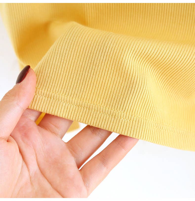Yellow / Black Semi-Sweetheart neck rib knit built-in bra Tank Top