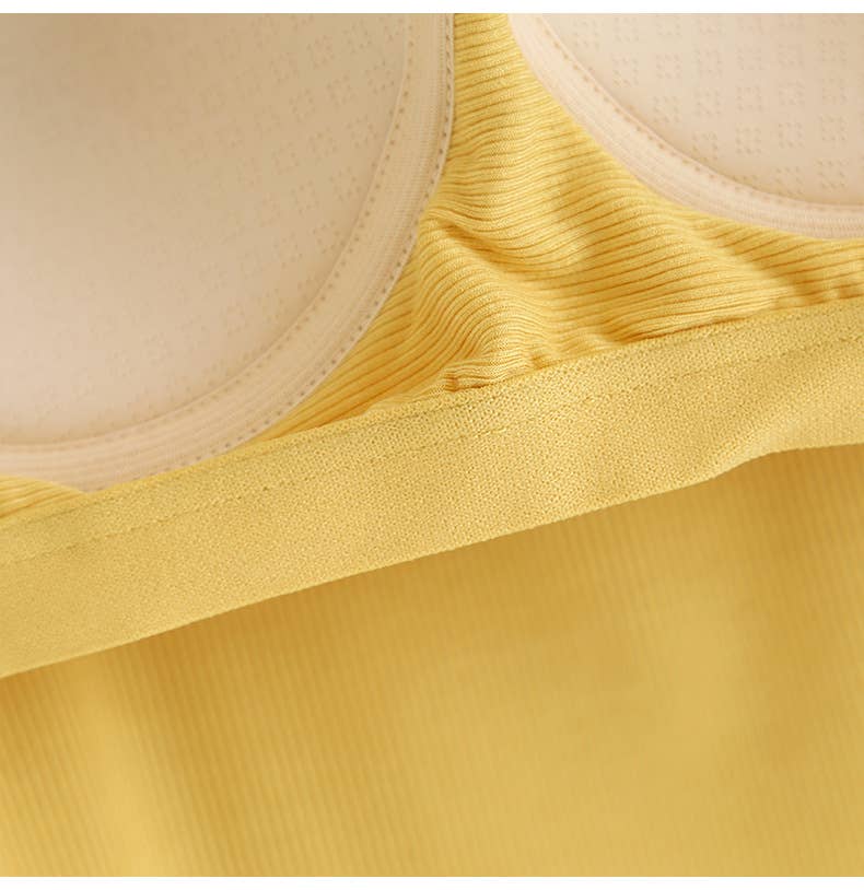 Yellow / Black Semi-Sweetheart neck rib knit built-in bra Tank Top