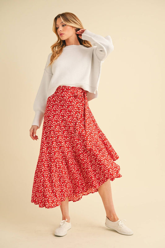 Aqua w/ Multi Color Floral Berti Wrap Skirt-137135
