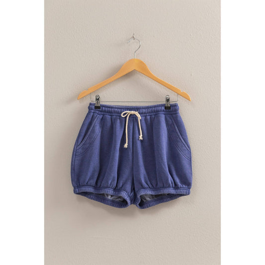 Dusty Indigo  Blue Drawstring Waist Bubbled Hem Shorts