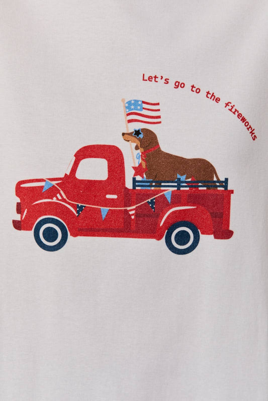 White USA Dog Car Graphic Print Tee-142111