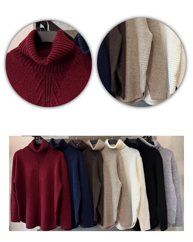 Creamy White Soft Textured Turtleneck Sweater - 150066