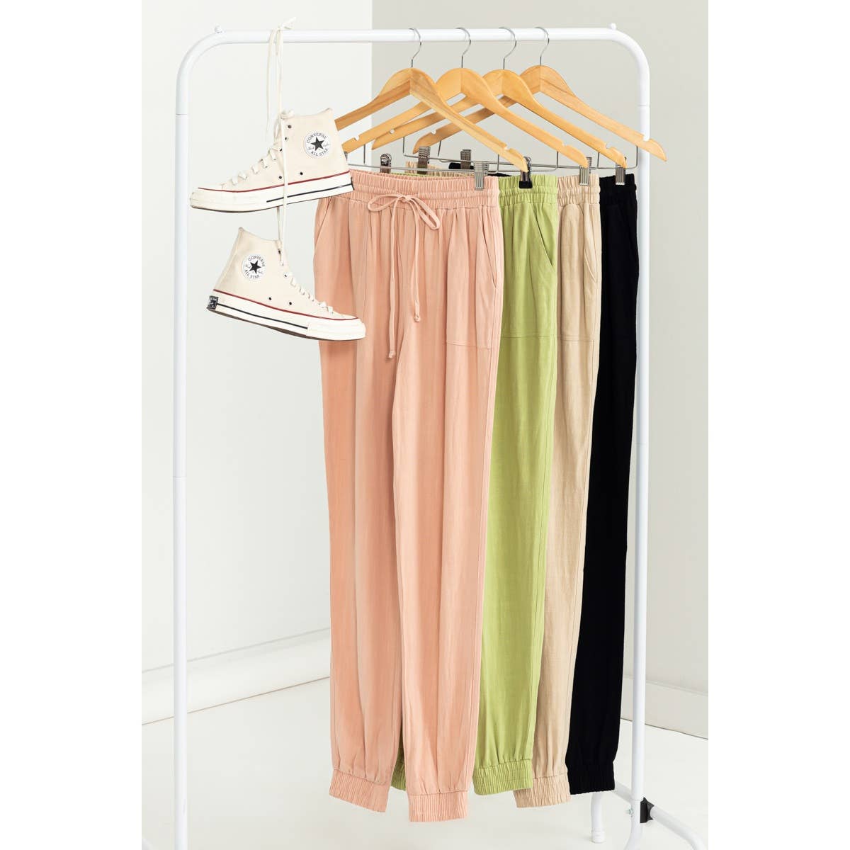 Black Linen Drawstring Jogger Pants