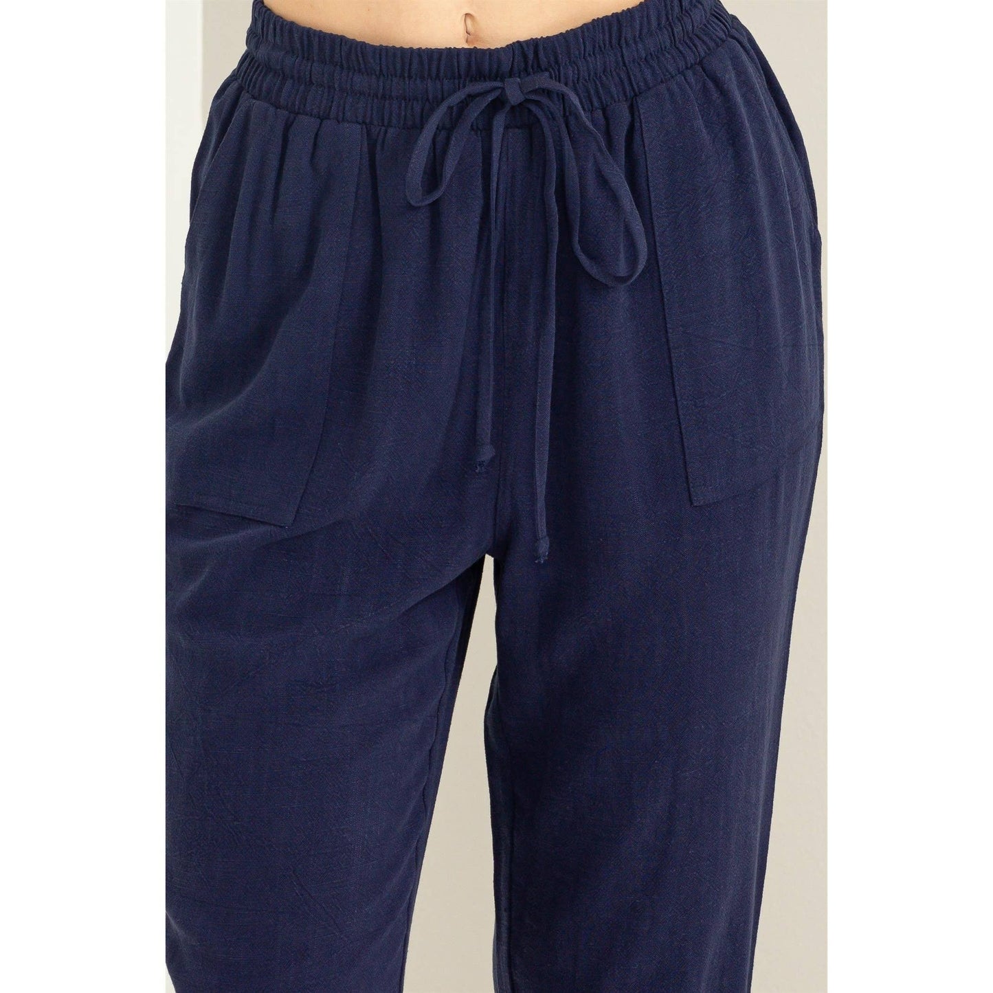 Pale Olive Green Linen Drawstring Jogger Pants