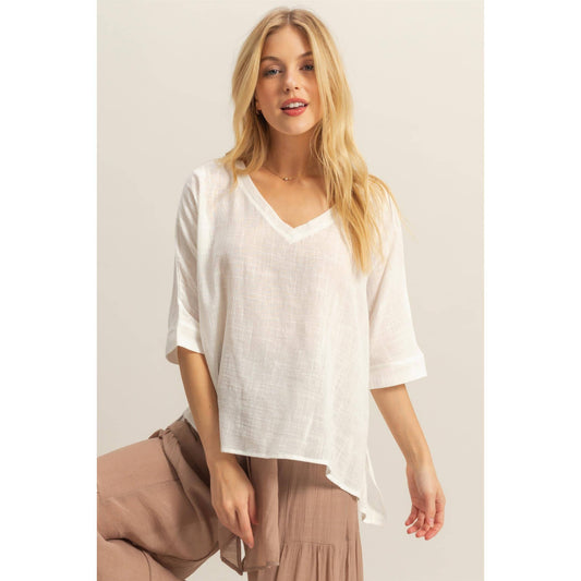 Cream Oversized Semi-Sheer Cotton Top