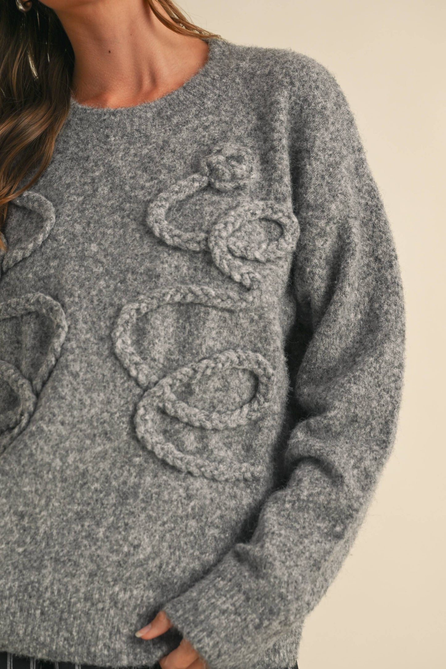 Grey Oversized Soft Vine Detailed Sweater