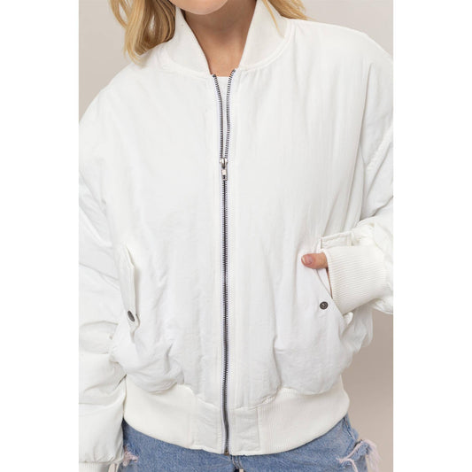 Winter White Oversized Bomber Puffer Jacket