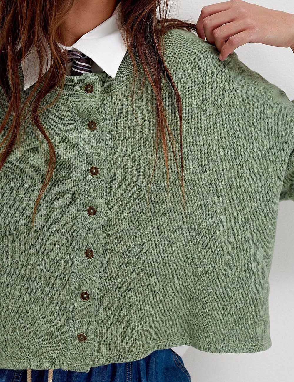 Sage Midi Sleeves Knitted Summer Cardigan- 150205