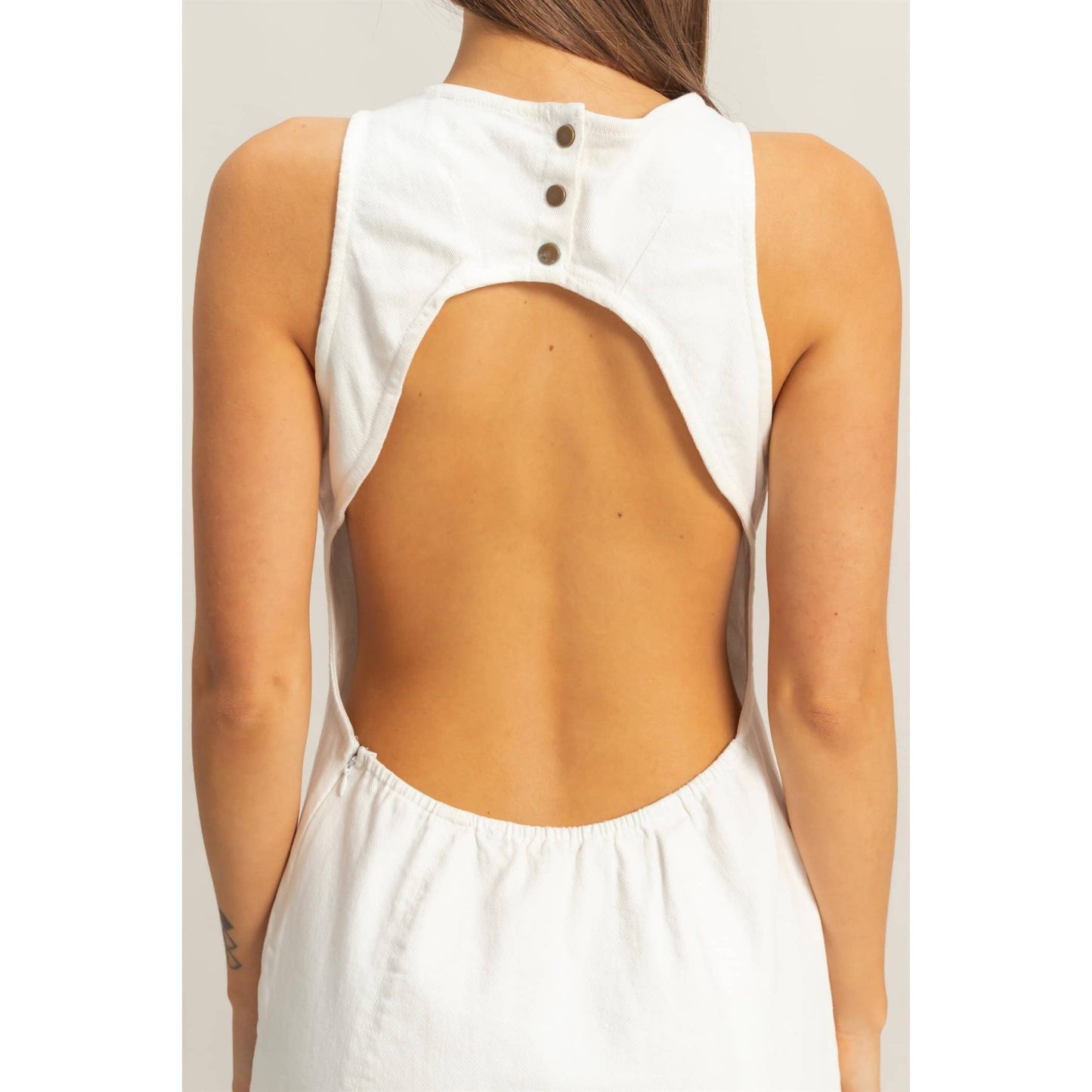 White Denim Open Back Mini Dress