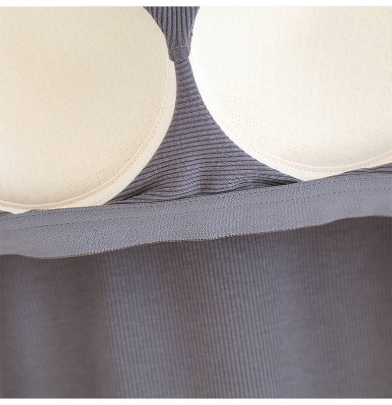 Beige athletic Spoon U-neck built-in bra rib tank top