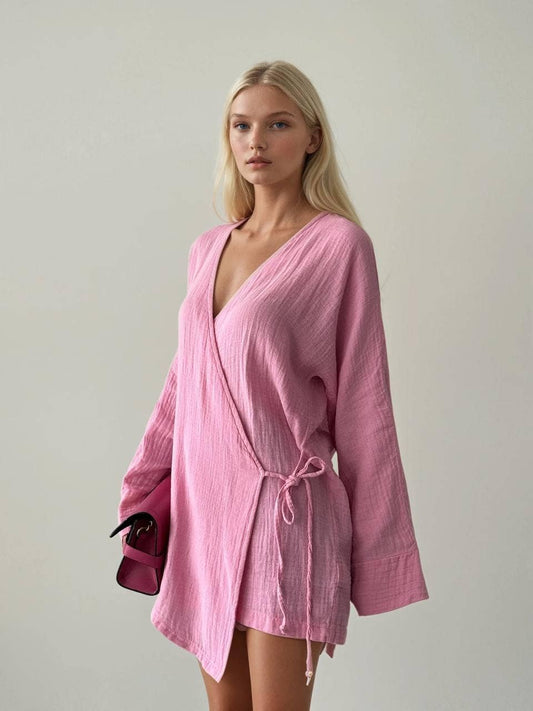 Pink Laced Muslin Side Tie Tunic