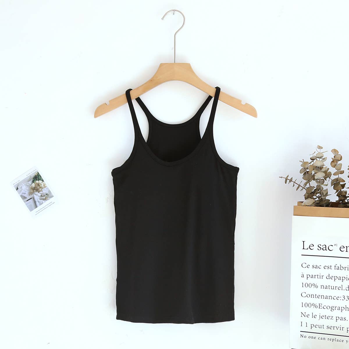 Beige athletic Spoon U-neck built-in bra rib tank top