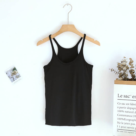 Black athletic Spoon U-neck built-in bra rib tank top