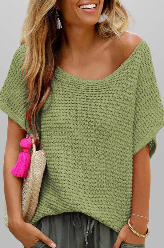 Green/Red Summer Knit Short Sleeve Top - 141295