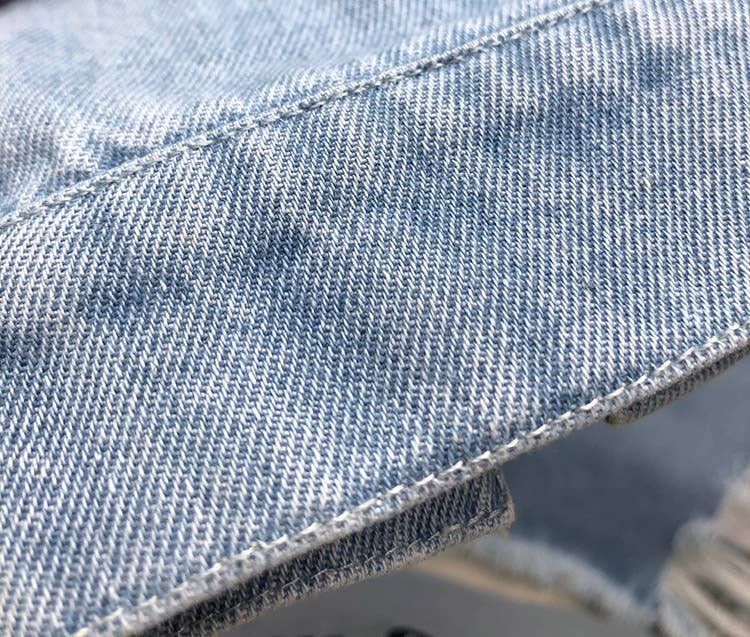 Blue Faded Oversized Distressed Frayed Edges Denim Jacket