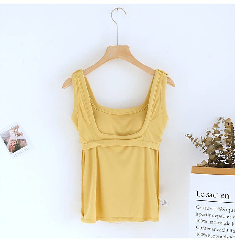 Yellow / Black Semi-Sweetheart neck rib knit built-in bra Tank Top
