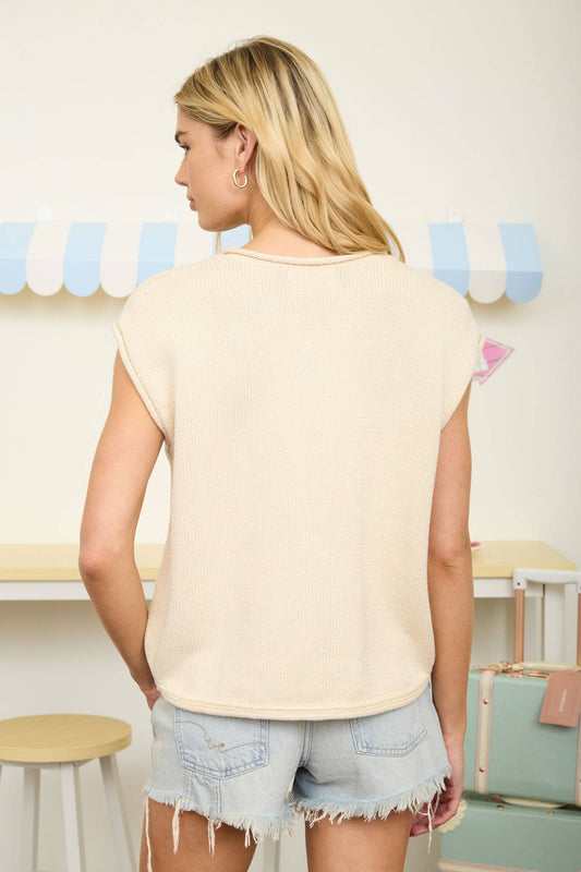 Oatmeal Sleeveless Button Down Cardigan-141058