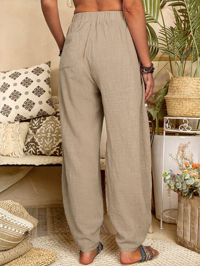 Sky Blue Leisure Cotton Blend Drawstring Harlan Pants