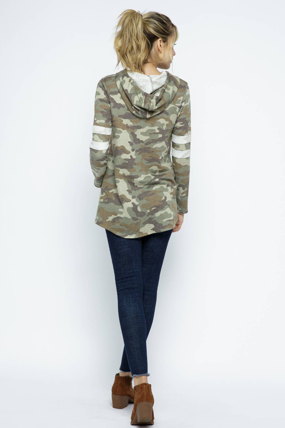 Mauve Camo Print Terry Lined Hoodie