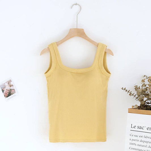 Yellow / Black Semi-Sweetheart neck rib knit built-in bra Tank Top