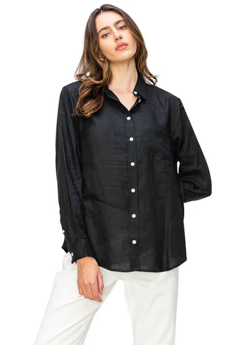 Navy Linen Button Down Shirt - 140720