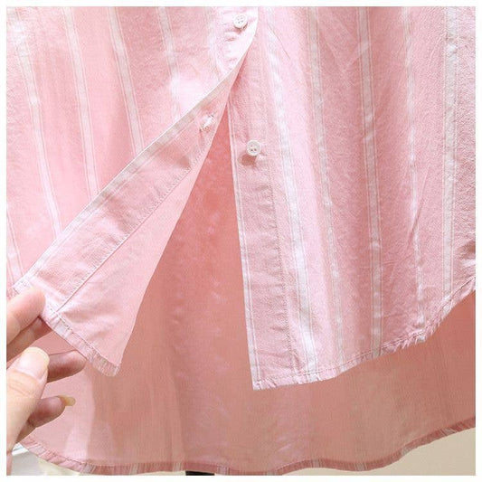 Pink and White Strip Cotton Button Up Shirt - 143707