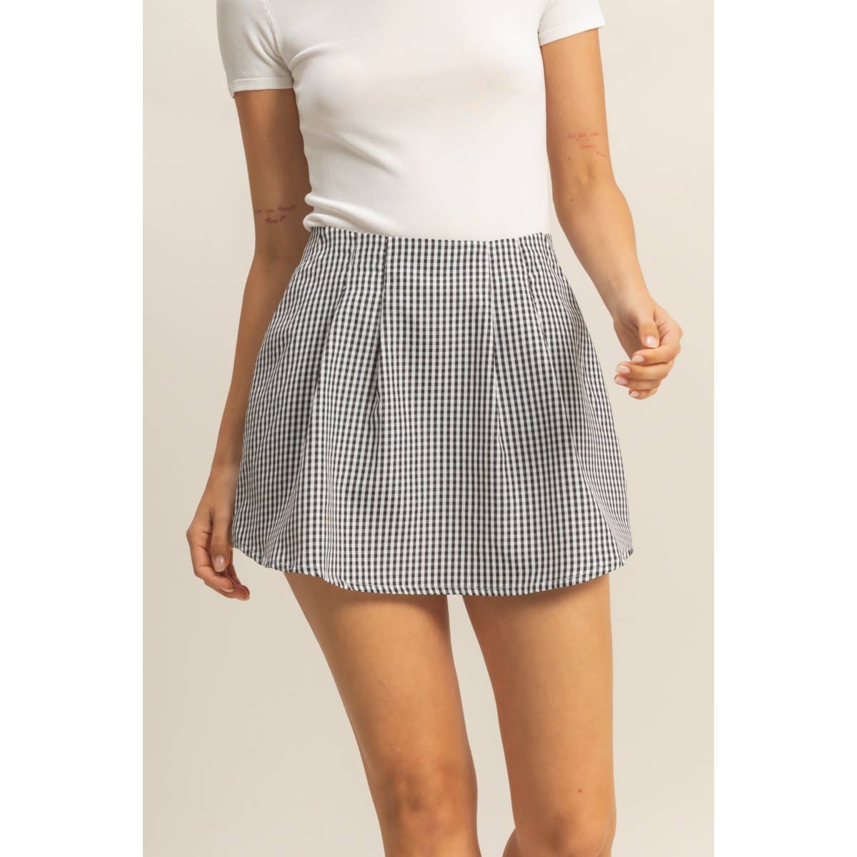 Black and White Gingham High-Waisted Skort