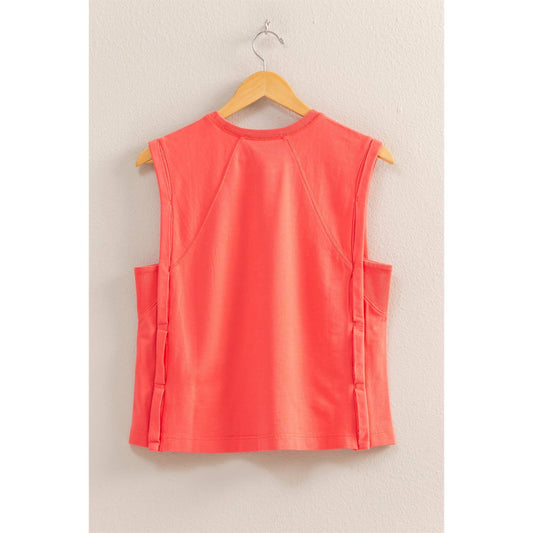 Coral Round Cotton Neck Sleeveless Boxy Top