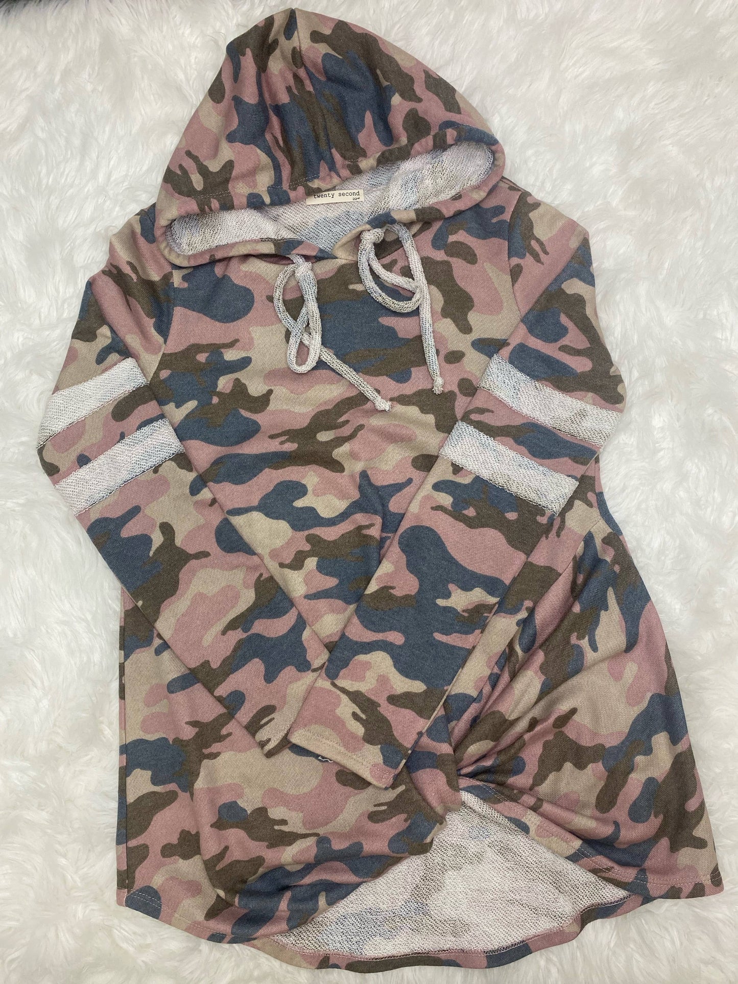 Mauve Camo Print Terry Lined Hoodie