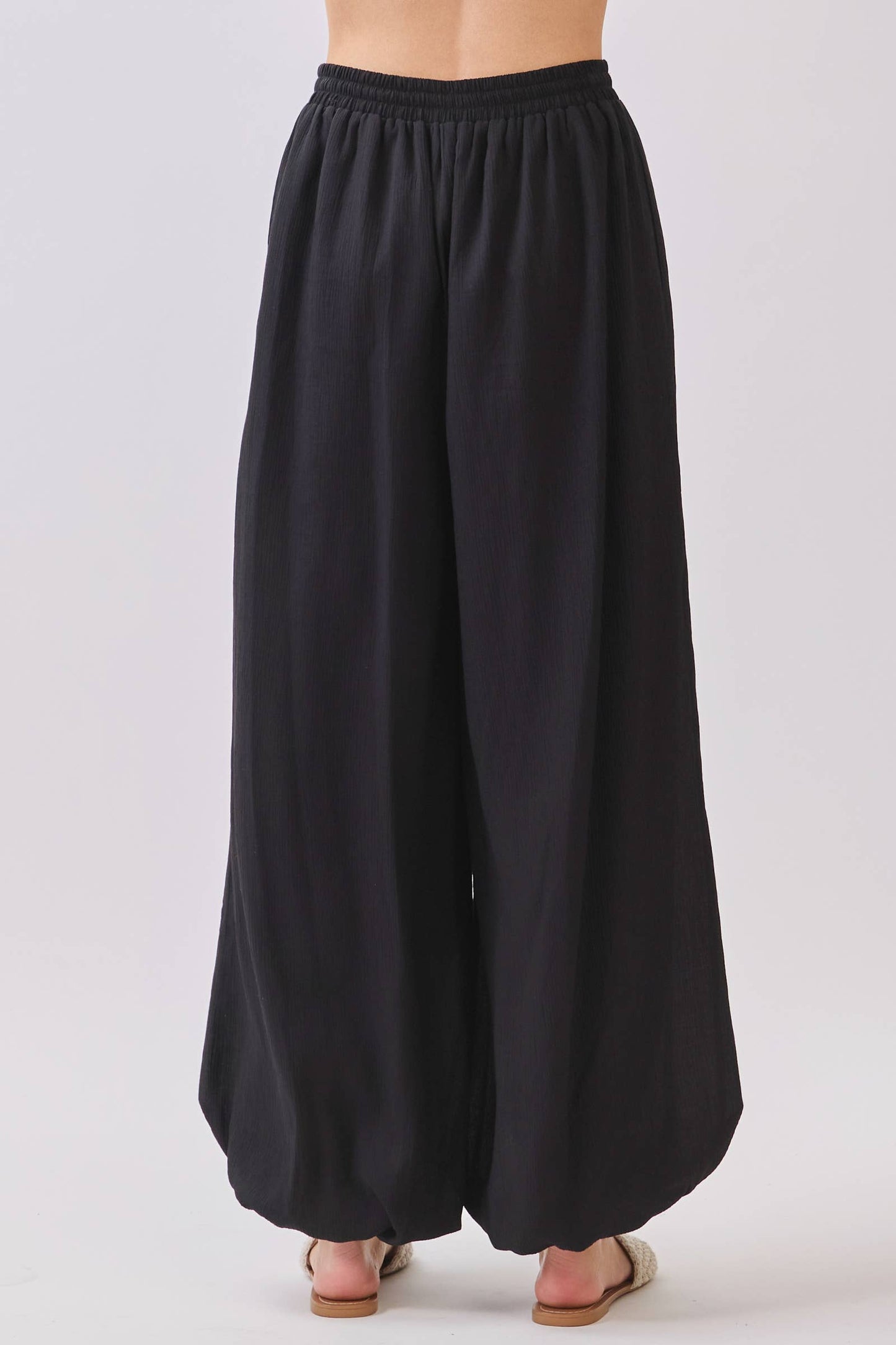 Black Lined Flowy Gathered Wide Leg Pants