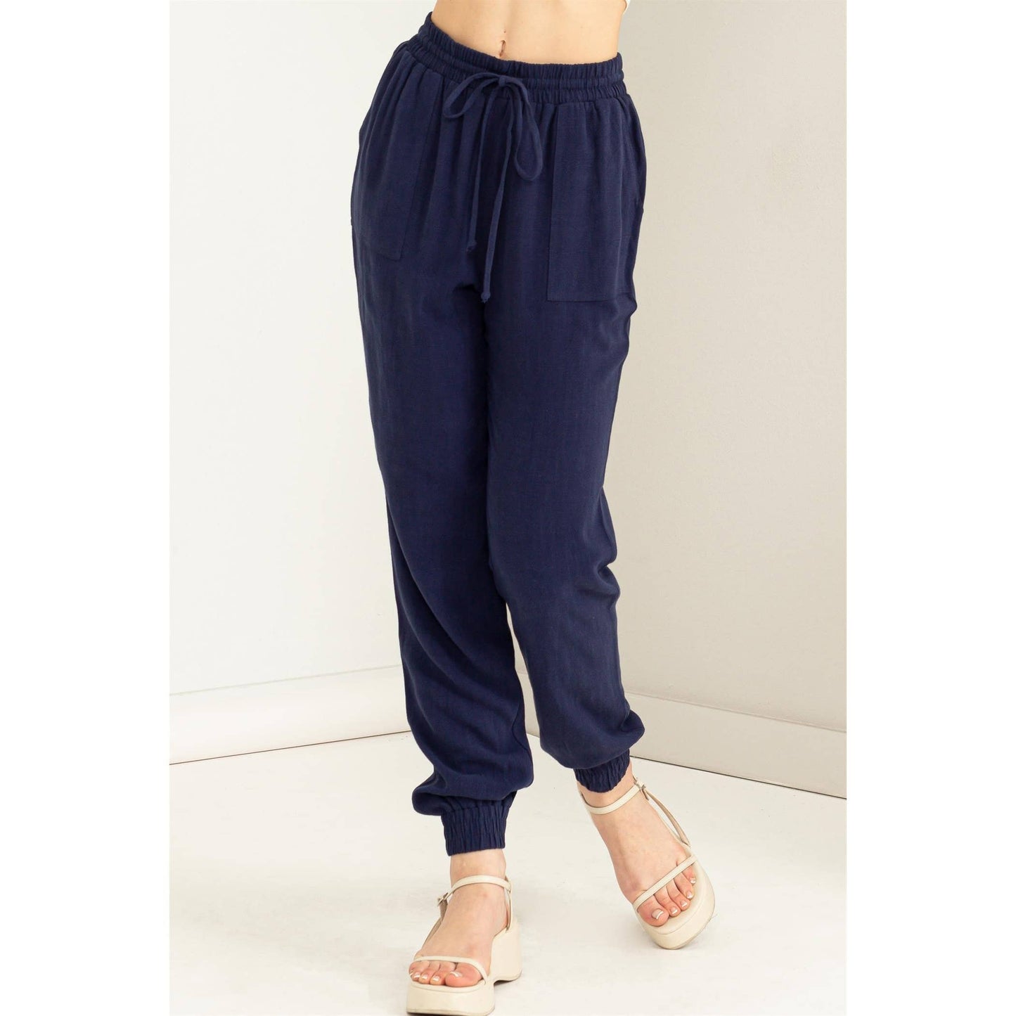 Pale Olive Green Linen Drawstring Jogger Pants