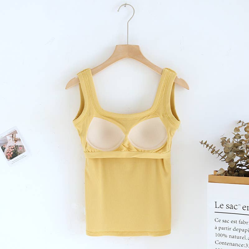 Yellow / Black Semi-Sweetheart neck rib knit built-in bra Tank Top